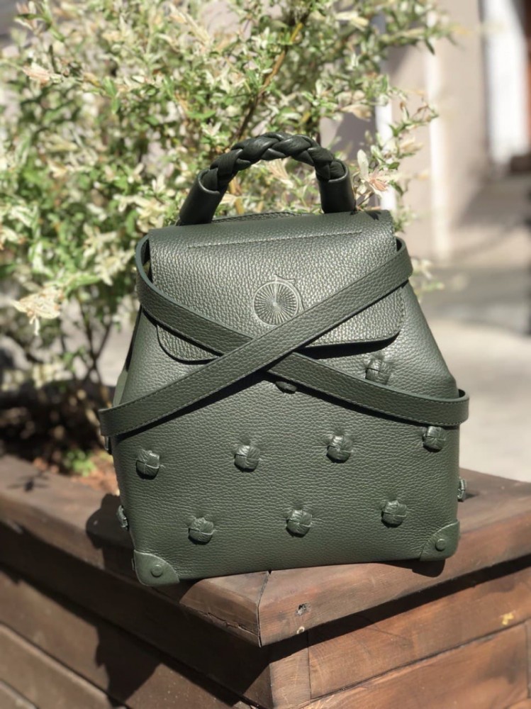рюкзак из натуральной кожи бренд Панаскин ручной работы темно-зеленого цвета