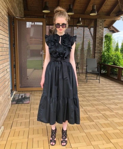 Платье из хлопка чёрное с воланом